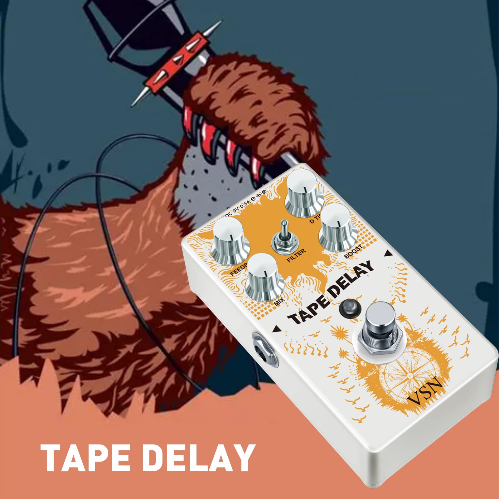 Vsn Tape Delay Pedal,Combined With Delay And Bass Effects Wide Range Delay Adjustment,Stereo Delay Pedals,Analog Delay Pedal Wit